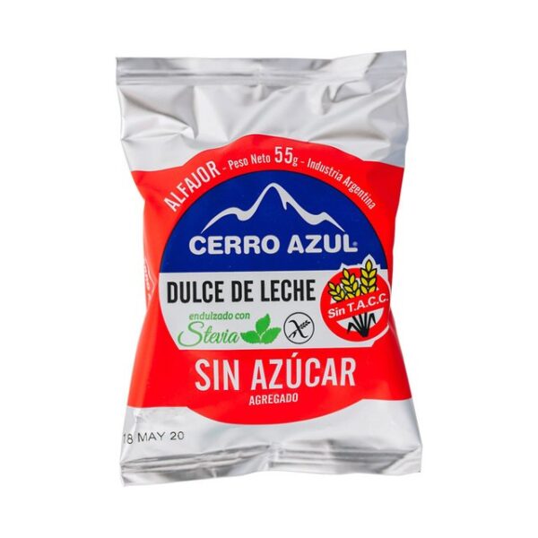 CERRO AZUL ALFAJOR SIN TACC / SIN AZUCAR DULCE DE LECHE BAÑO CHOCOLATE (ROJO)