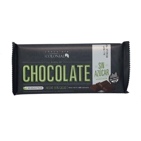 COLONIAL TABLETA 100GR SIN AZUCAR/ SIN TACC 55%